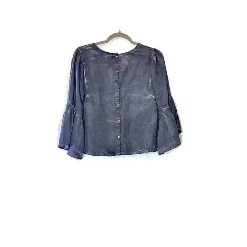 NEW Hollister Womens Gray Stone Wash Peasant Blouse Sz‎ S Bell Sleeve Bohemian